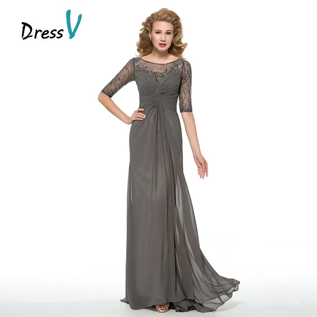 Dressv Half Sleeves Gray Mother Of The Bride Dresses Customized Beaded ...