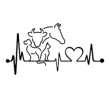 20*10.6 CENTÍMETROS Cão Gato Cavalo Vaca Batimento Cardíaco Monitor de Salvação Criativo Animal Engraçado Etiqueta Do Carro Preto/Prata C6-1134