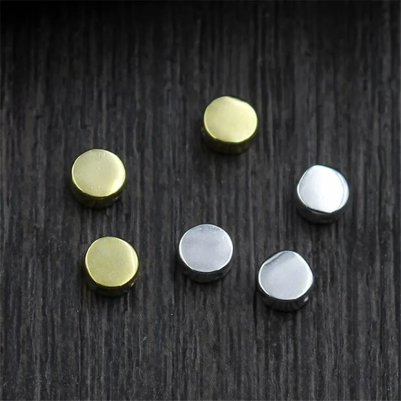 10pcs 4.80mm*2.20mm Original 925 Sterling Silver Round Flat Metal Spacer Beads Fit Bracelet