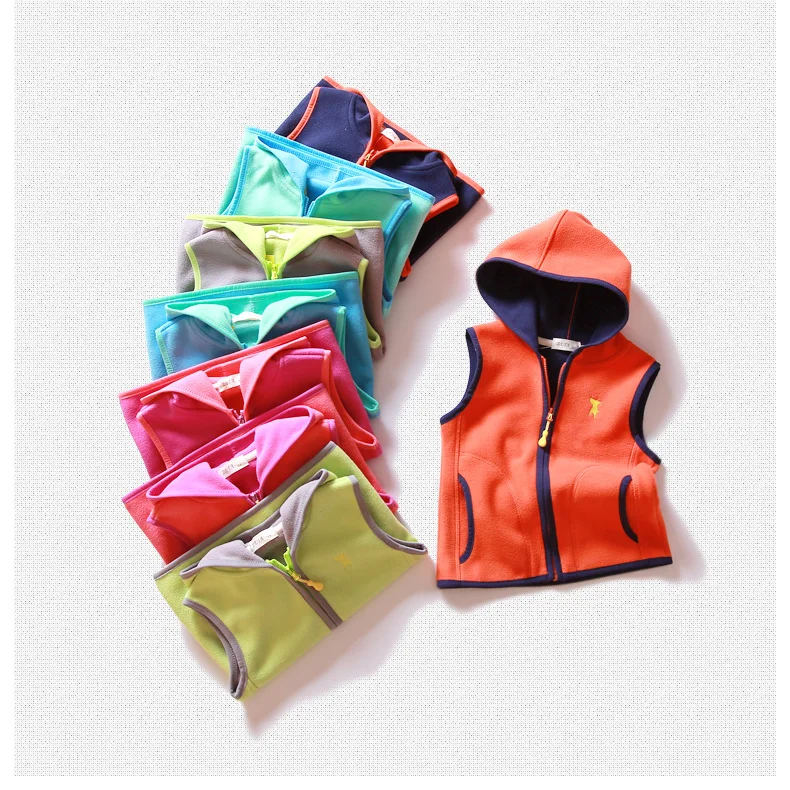 

2018 New Arrival Time-limited Solid Fleece Spring Children's Clothing Vest Pure Color And Embroidered Puppy Children Lined