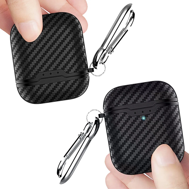 For airpods case New with Wireless Charging Case headphones case Box cover Carbon Fibre texture design case For airpods 1 and 2
