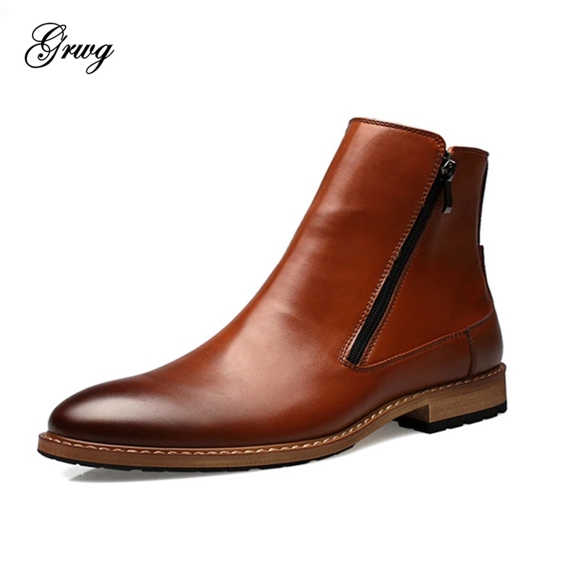 

GRWG 2018 New Fashion Men Boots Genuine Cowhide Leather Men Autumn Spring Winter Boots Handmade Ankle Shoes Size 38~44