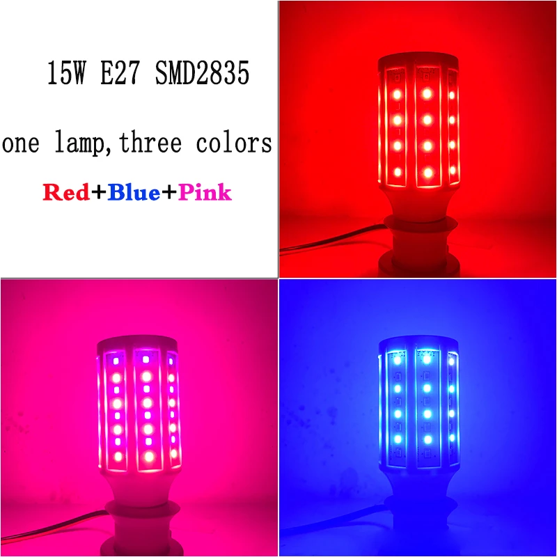

Lampda 2835 SMD Epistar chip LED Lamp E27 E14 15W AC220V Corn bulb light blue+pink+red one lamp three colors led corn lamp