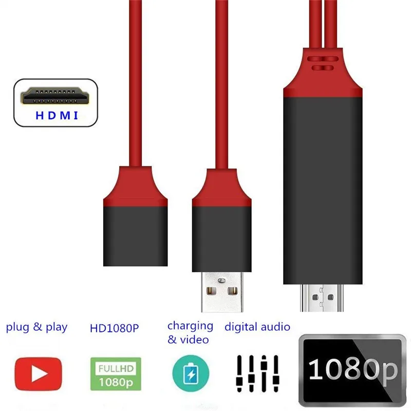 HDMI Cable USB Male and Female 1080P HDTV Digital AV Adapter HD Video Converter for iPhone Smartphone Android Phones