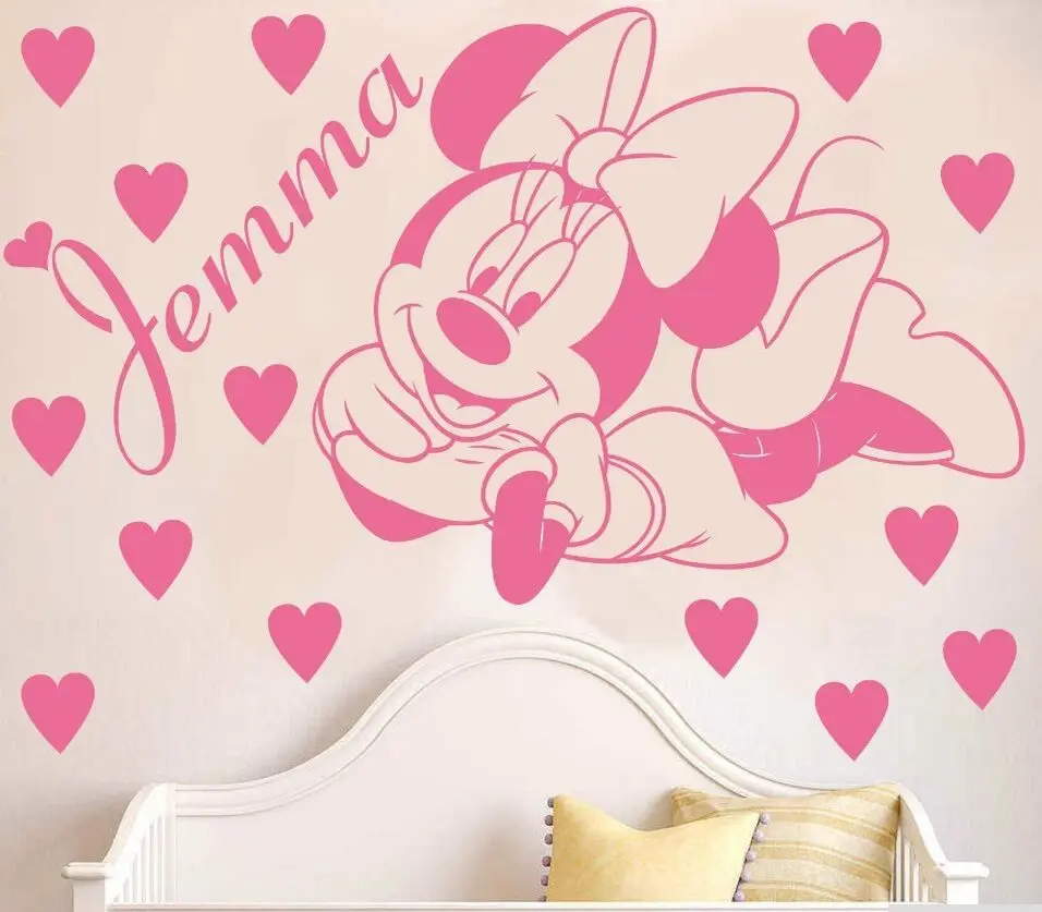 

Free shipping Home Decor Creative DIY Lovely Mickey Mouse Minnie Baby Personalized Kids Name Baby For Children Rooms Decor Y-313