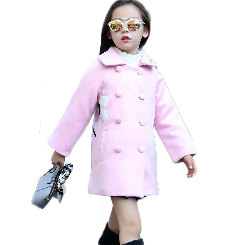 

2018 Autumn Winter Children Girls Double Breasted Coats Princess Embroidered Flowers Lapel Woolen Clothes Baby Overcoats G116
