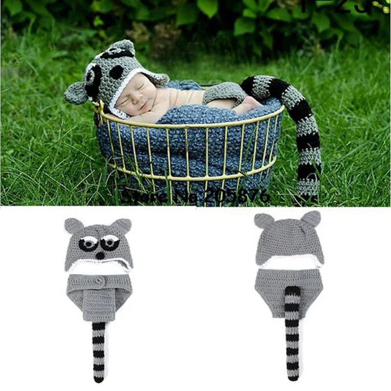 Animal Design Baby Newborn Photography Props Costume Outfit Crochet Knit Beanies Hat with Diaper Cover Funny Baby Clothes