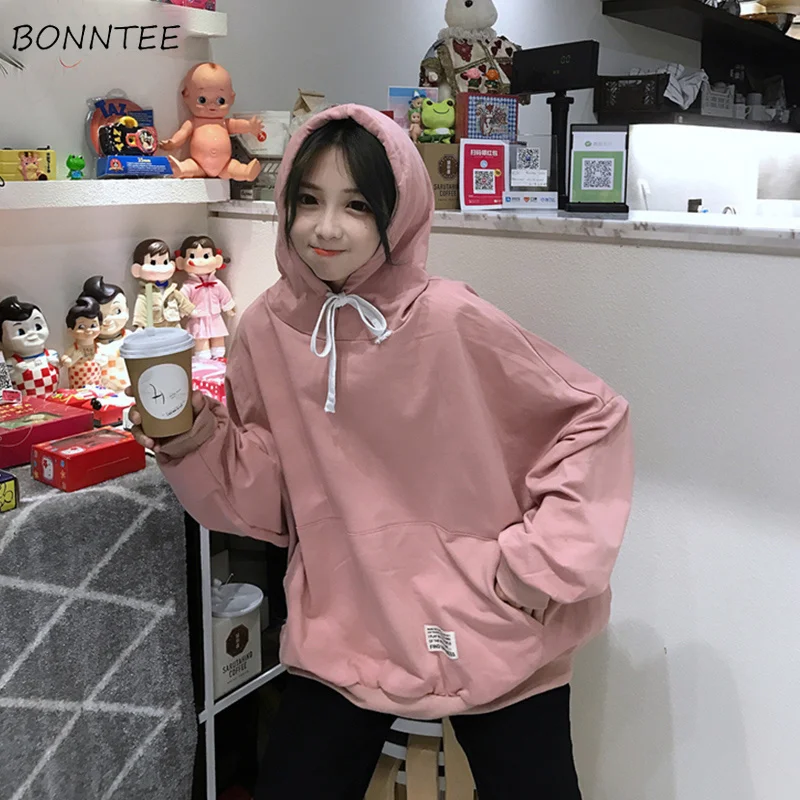 

Hoodies Women Hooded Solid Drawstring Loose Thin Womens Hoodie Simple Leisure Trendy Kawaii Simple All-match Korean Style Lovely