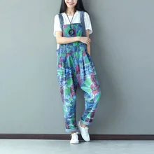 Лето г. Для женщин Повседневное плюс Размеры свободные рваные джинсовые комбинезоны на лямках Комбинезон градиент длинные штаны с принтом Комбинезон W1028