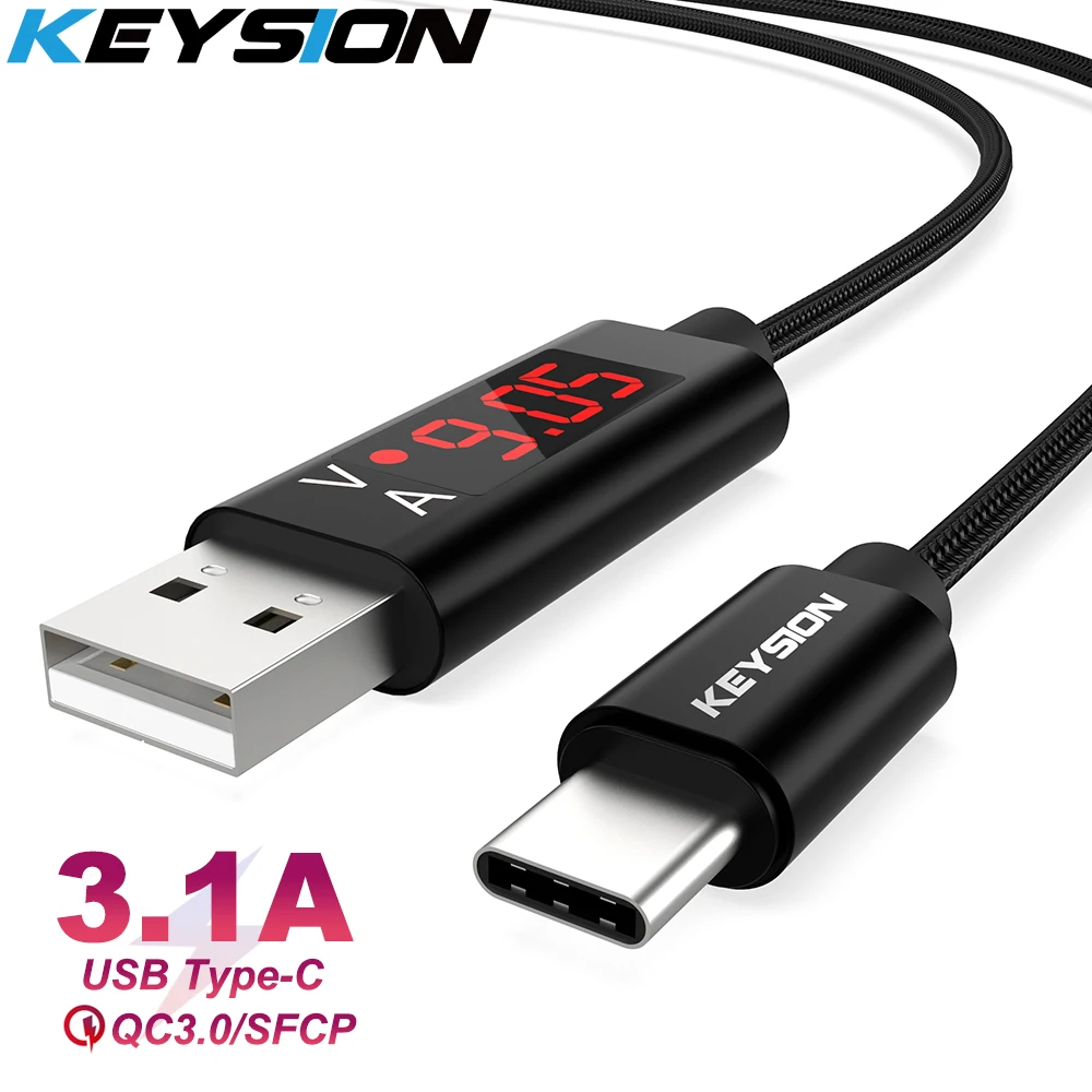 KEYSION usb type C кабель с цифровым дисплеем для samsung S10 Быстрая зарядка type-C кабель для зарядки телефона USB C для Xiaomi mi9 note7