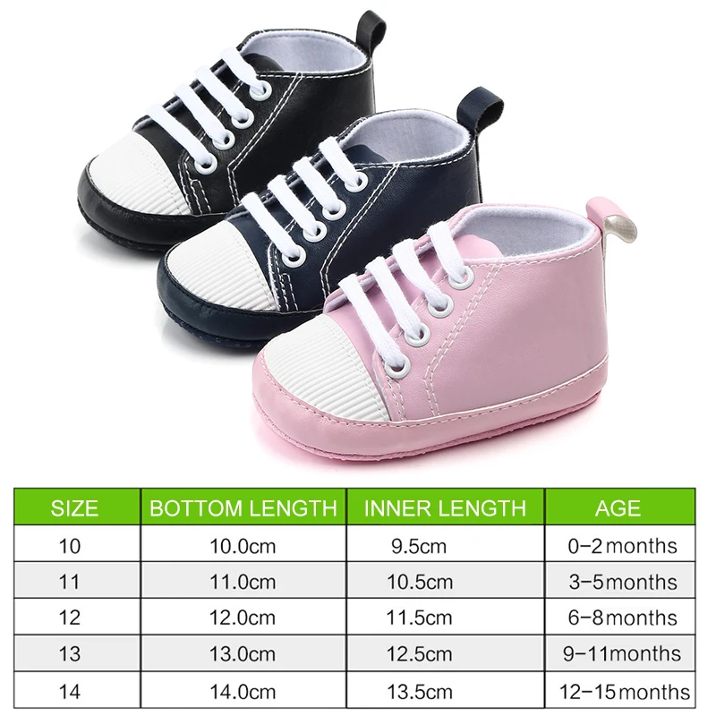 New PU Classic Sports Sneakers Newborn Baby Boys Girls First Walkers Shoes Infant Toddler Soft Sole Anti-slip Baby Shoes