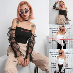 Женская футболка женская сексуальная с открытыми плечами Boob Tube Top Bralet открытая Сетчатая футболка Топ Забавные футболки Топ