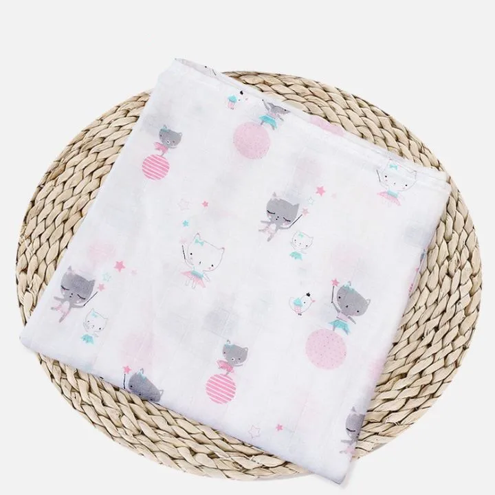 Детское муслиновое одеяло s Пеленальное хлопковое мягкое детское банное полотенце для новорожденных Пеленальное Одеяло s многофункциональное покрывало для коляски - Цвет: Pink Cat