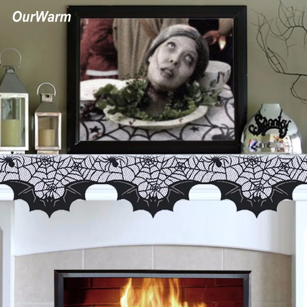 Ourwarm шарф для Хэллоуина паутина летучие мыши камин каминная полка 50x200 см