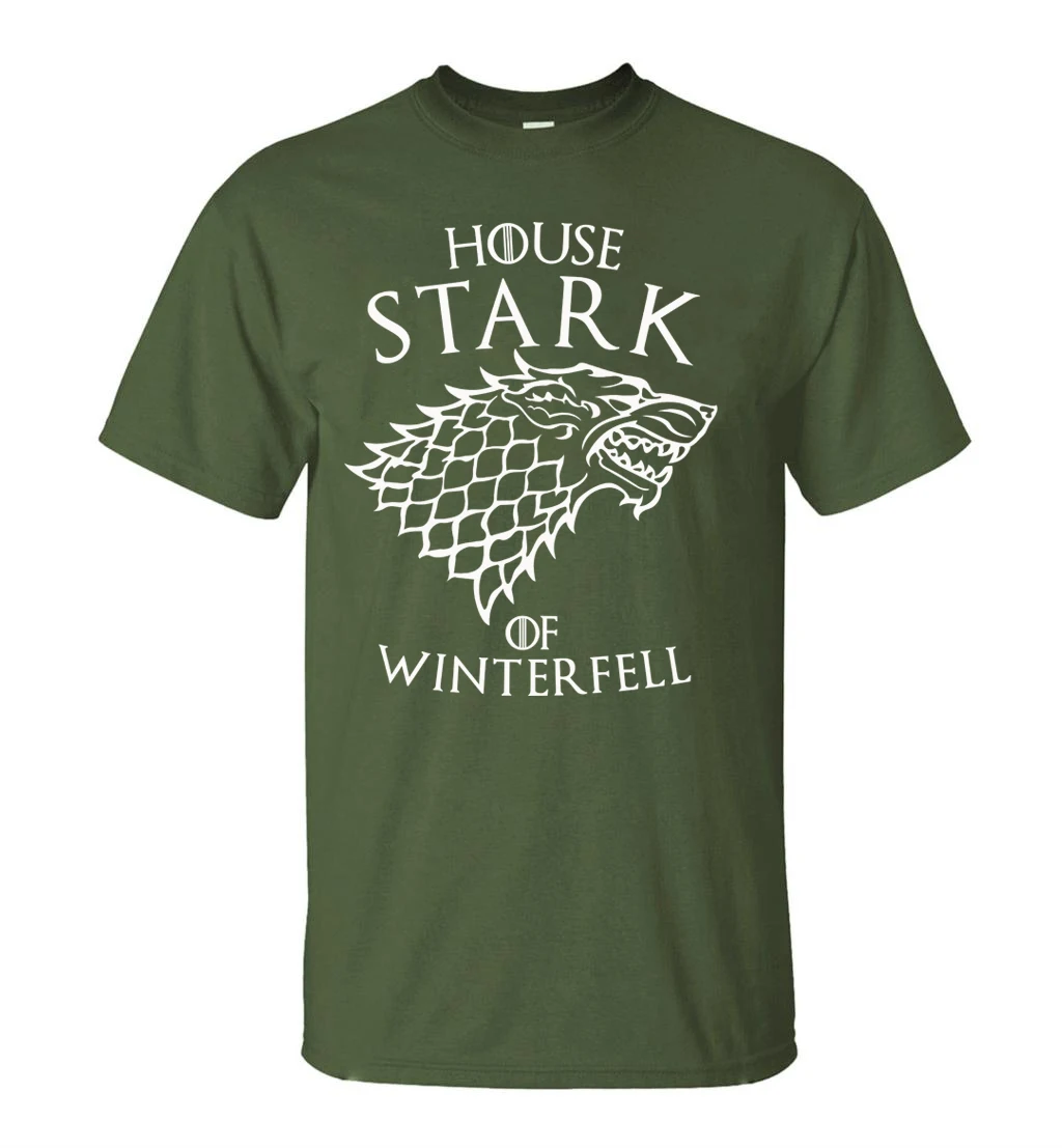 

Game Of Thrones House Stark Of Winterfell Men T Shirt 2019 Summer Round Neck Army Green Tshirt 100% Cotton Men's T-Shirts