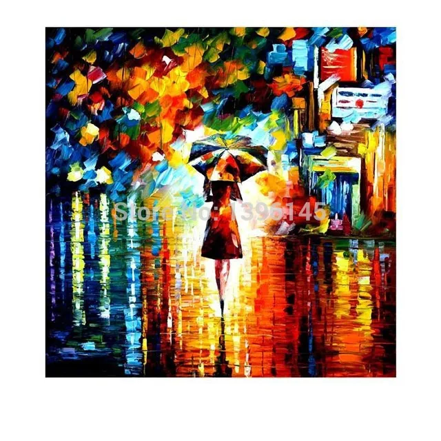 Us 199 Free Shipping Modern Abstract Wall Painting Umbrella Girl In The Rain Home Decorative Art Hand Painted Oil Painting Not Printed In Painting