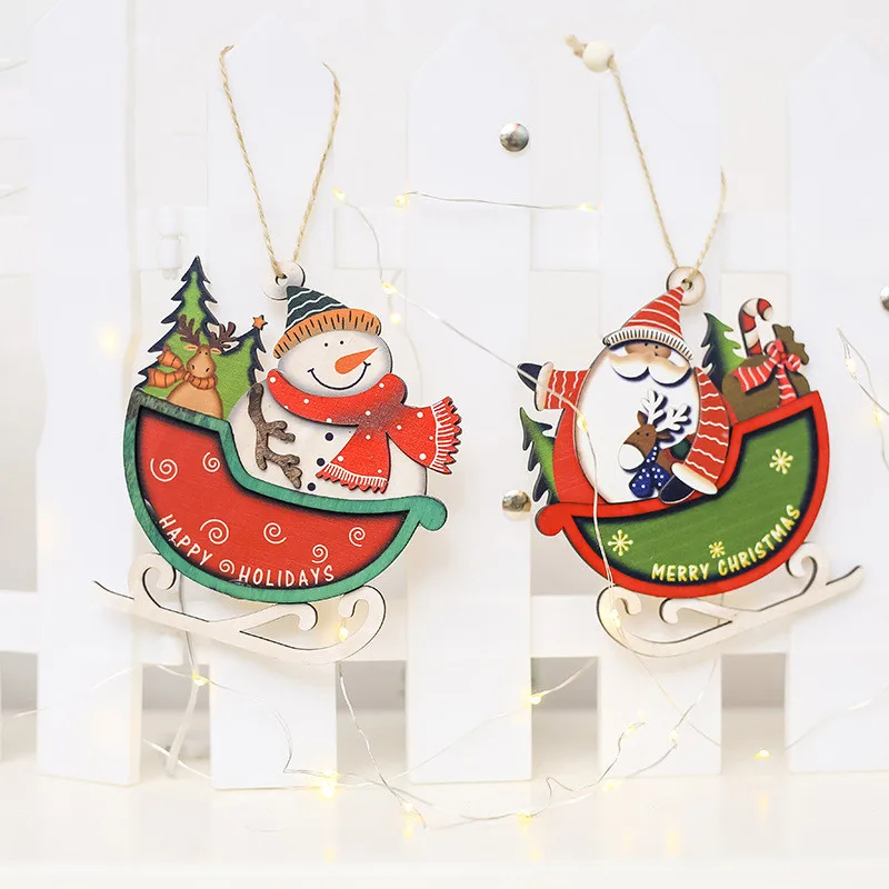 Санта-Клаус, олень, новогодняя натуральная Деревянная Рождественская елка, Подвесные Подарки, Рождественский Декор, вечерние украшения для дома 62402