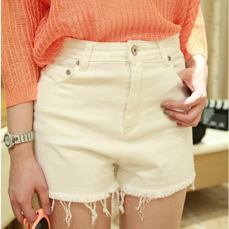 Nice Summer Women Button Zipper Black White Washed Jeans Shorts Female Slim Korean Casual High Waist Fashion Denim Pop Shorts
