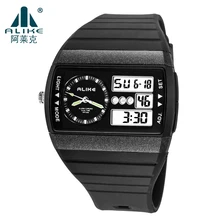 Прямая поставка, мужские спортивные часы с двойным временем, часы с будильником, Chrono, цифровые наручные часы, светодиодные цифровые часы, мужские водонепроницаемые часы для левой руки