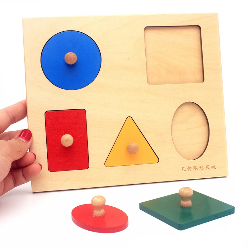 Wooden Geometric Shape Sorter Blocks Montessori Toy for Kids Rectangle 