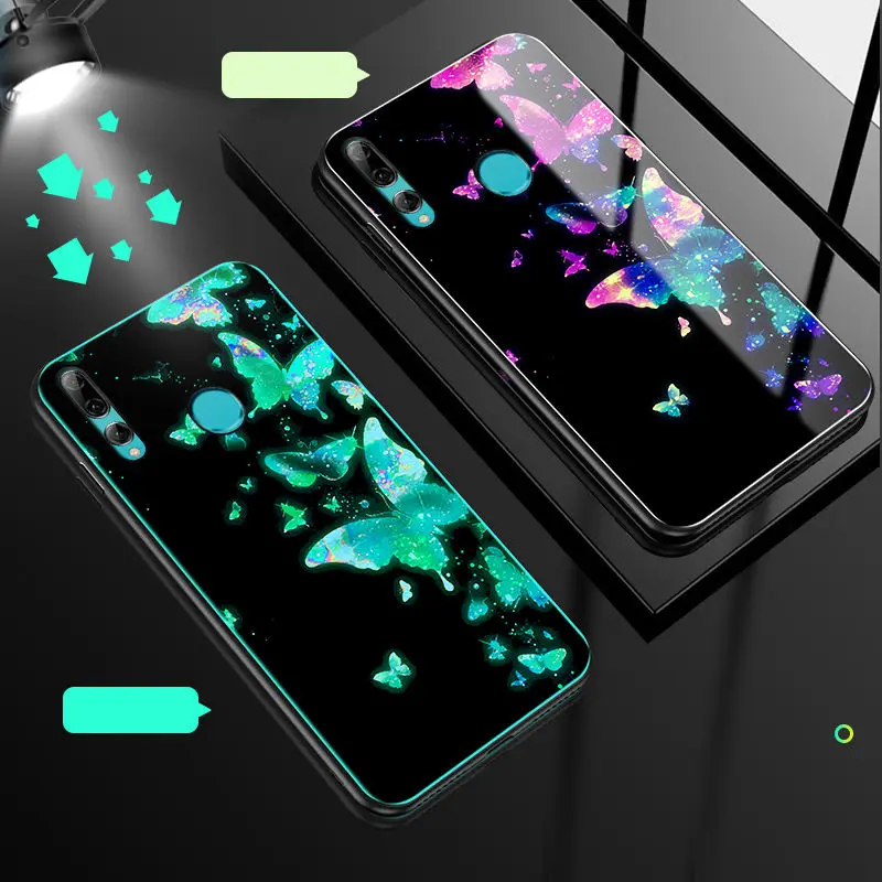 

Luminous Phone Case For Huawei P Smart Plus 2019 Case Glow Tempered Glass Back Cover For Huawei Maimang 8 Case Cover Silicone