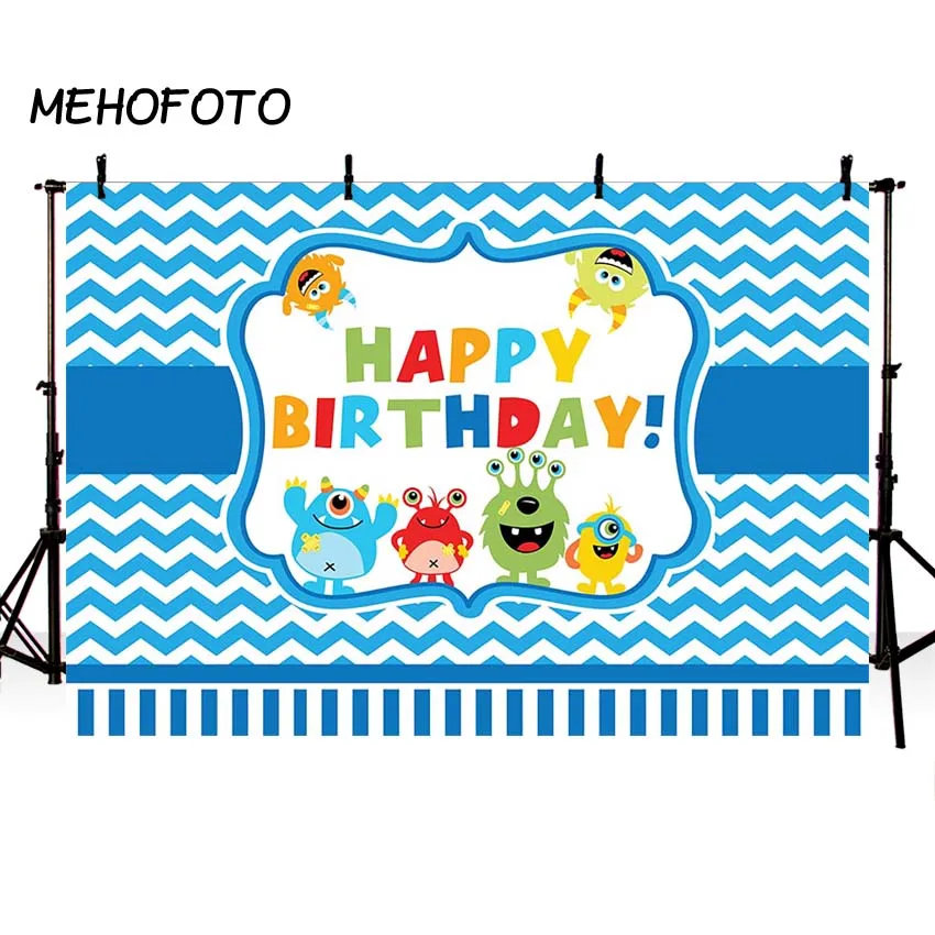 

MEHOFOTO Photography Backdrops Cartoon Monsters University Blue Stripe Party Banner Photo Background for Birthday Customize