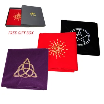 

60x60cm Tarot Velvet Tablecloth Altar Wicca Pentacle Sun Embroidery Game Tarot Tablecloth Free gift box