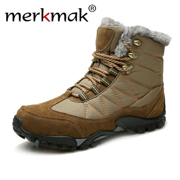 

merkmak Winter Men Snow Boots High Quality Ankle Boots Male high warm fur plush Motorcycle No Slip Boots Man Waterproof Shoes