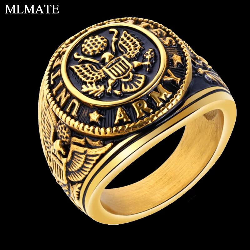 

Gold Color USA Military Ring Badge Eagle United States MARINE CORPS US ARMY Men Stainless Steel Rings