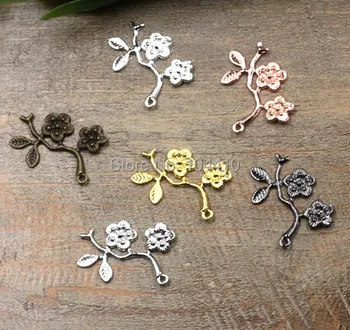 

29*9mm Vintage Filigree Flower Charms Connector Links Blank Bu Yao Hair Sticks DIY Jewelry Accessories Findings Multi-color