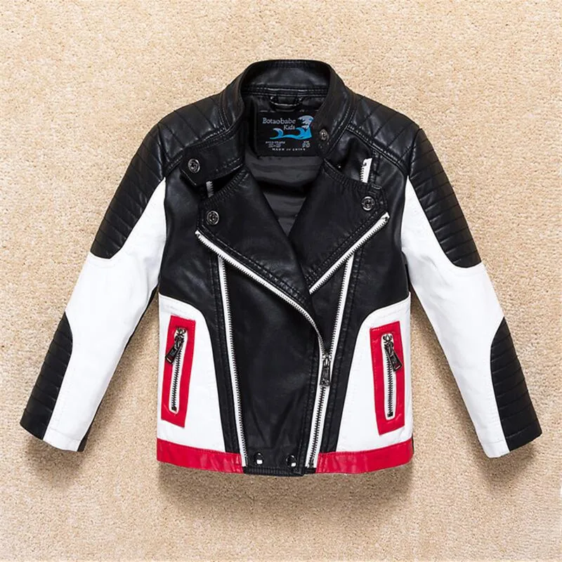 Promo Boys Jacket Coat Kids Leather Jacket Children Spring Autumn Waterproof Windproof Coat Hit Color Sti
