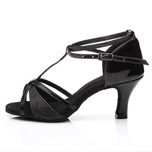 Alharbi танцевальная обувь для танго латинский бальный танец обувь подходит для женщин, девушек и девочек. 001 аккумулятор большой емкости - Цвет: Black 7cm