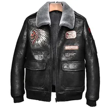 Мужская куртка из овчины с индийским тотемом, мужская куртка авиатора, куртка пилота, мужская куртка с мехом, B3, верхняя одежда из овчины