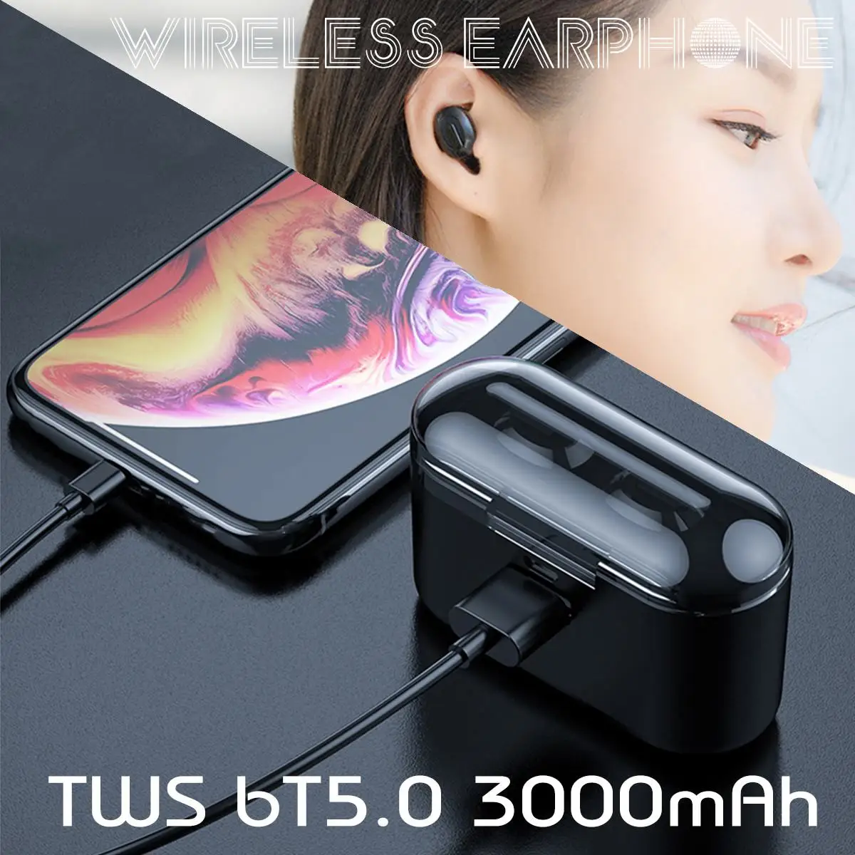 

LEORY TWS bluetooth 5.0 Mini Wireless Earbuds Wireless Earphones IPX5 Waterproof with 3000mAh Power Bank for All Smart Phone