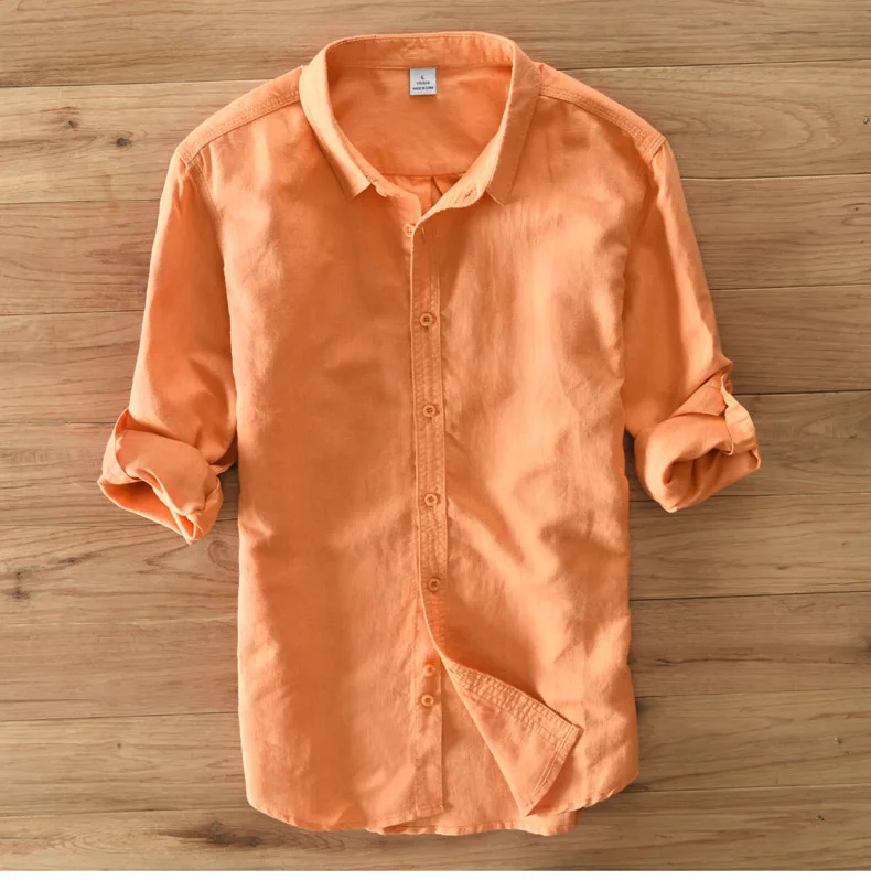 Бренд VROKINO, новинка 2019, мужская деловая модная Высококачественная хлопковая и льняная рубашка с длинными рукавами, мужская рубашка, тонкая