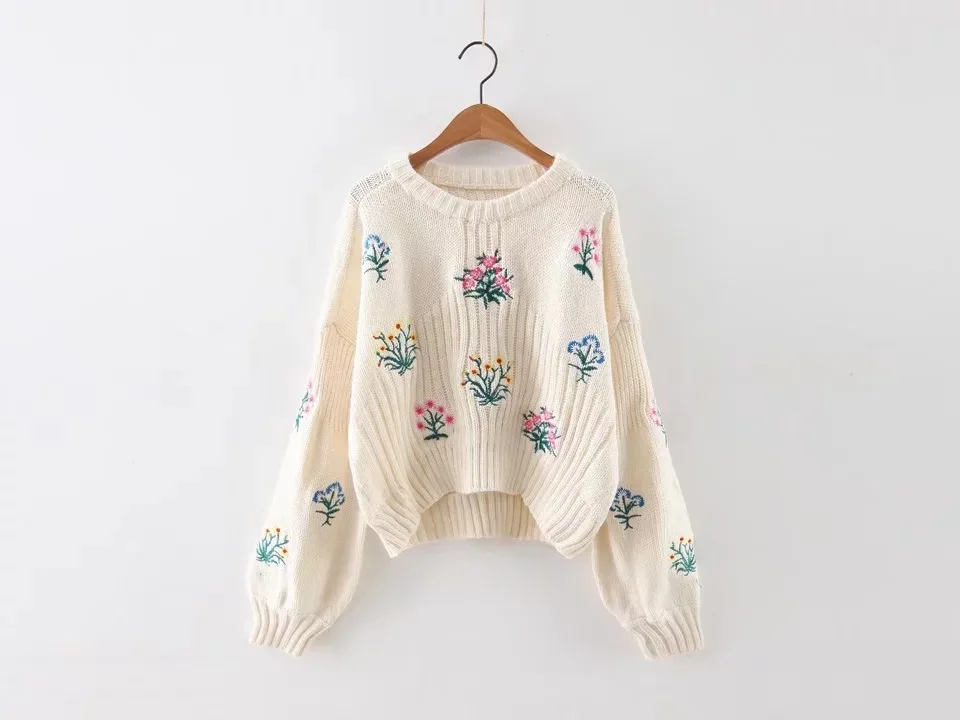 8533 Black Europe Knitted 2017 New Pullovers United Rabbit Fall Flower white A0808z10 And Embroidery The States Wool ZS6wZqdg