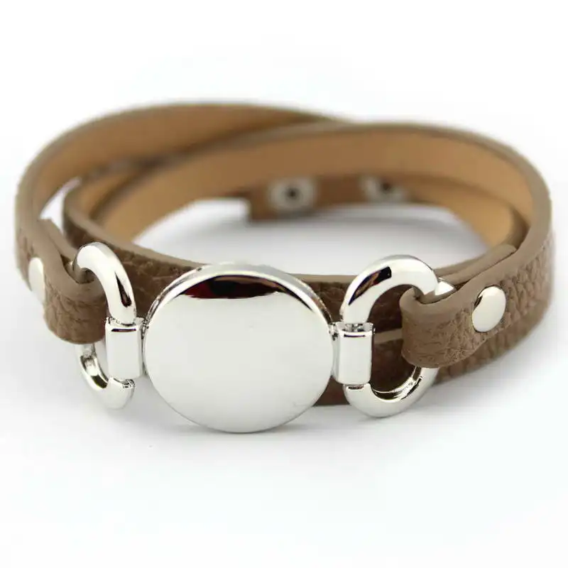 Новейший трендовый кожаный серебряный браслет с монограммой для женщин Серебряный Пустой диск многоуровневый браслет браслеты и браслеты - Окраска металла: B1788 Silver Gray