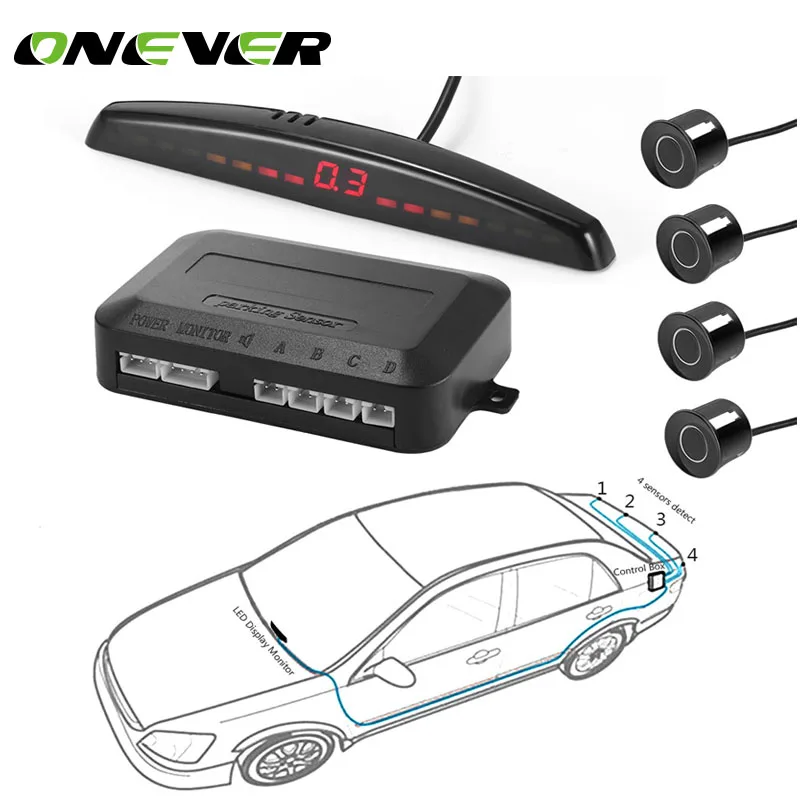 

Onever One Set Led Parking Sensor Auto Car Detector Parktronic Display Reverse Backup Radar Monitor System with 4 Sensors
