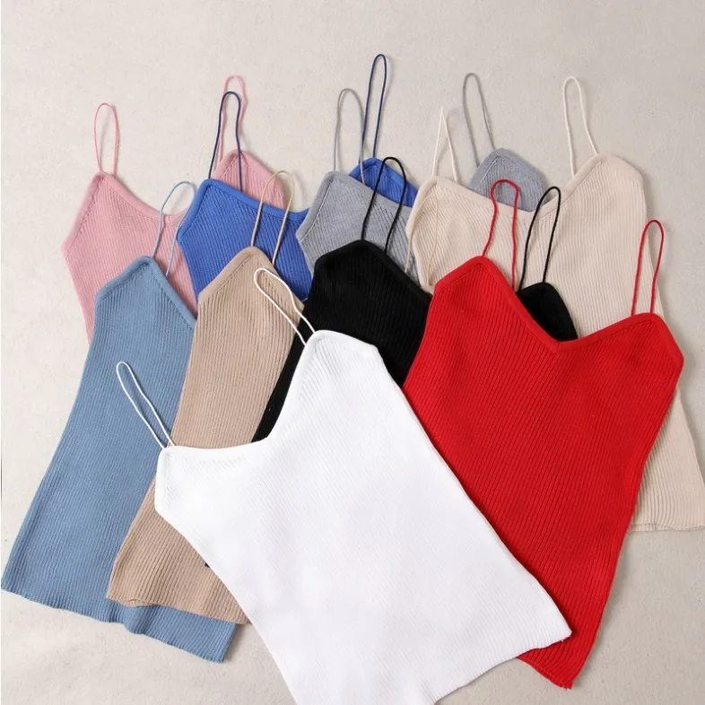 

2019 Summer Top Ladies Vest Casual Knit Camis Elegant Sleeveless Tank V Neck Loose Debardeur Femme Plain Basic Tee Streetwear
