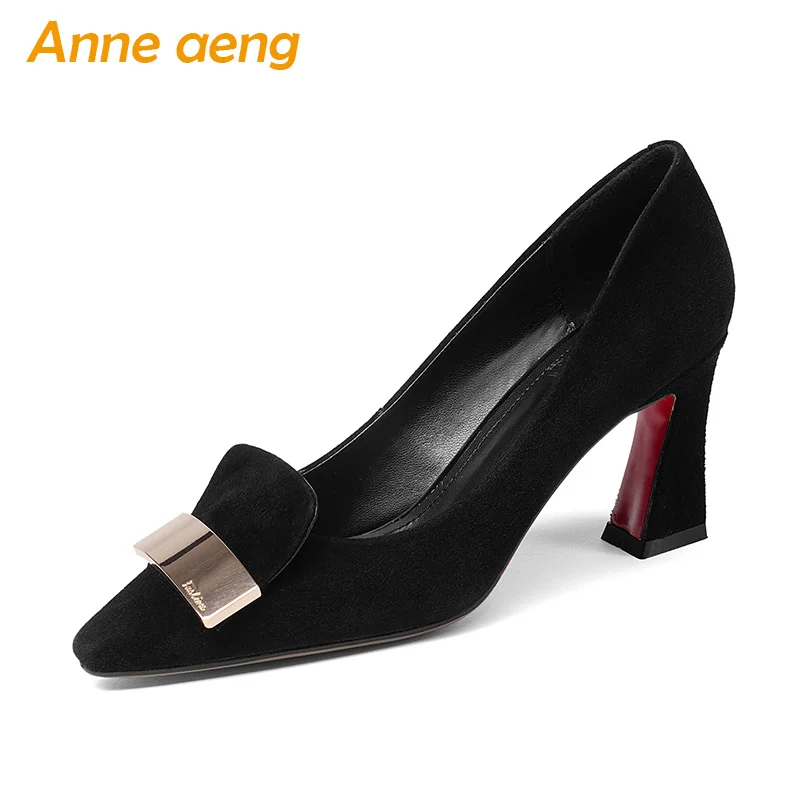 

New Genuine Leather Women Pumps High Heels Pigskin Insole Pointed Toe Sexy Office Ladies Bridal Wedding Shoes Black High Heels