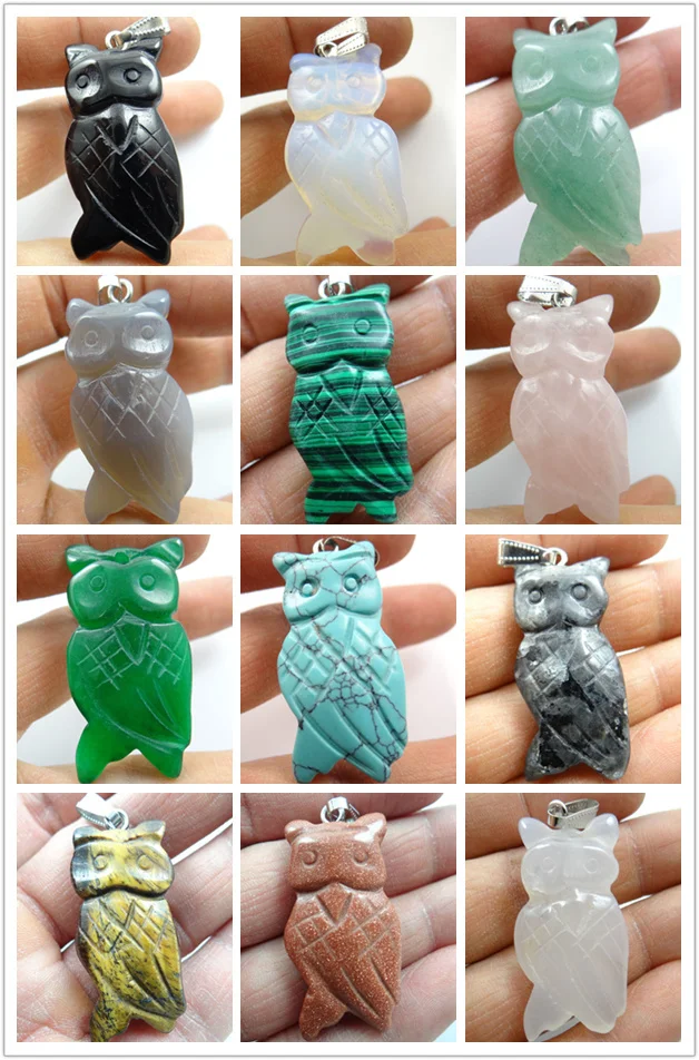 

52*20MM New Hot Selling Fashion hand-carved owl natural Mix onyx Stone Charms Pendants for Necklace making jewelry Free Shippin