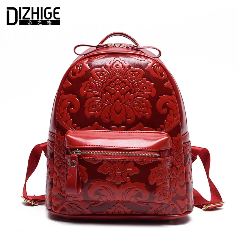 DIZHIGE Brand Fashion Chinese Style Women Backpack Designer PU Leather Backpack Women School