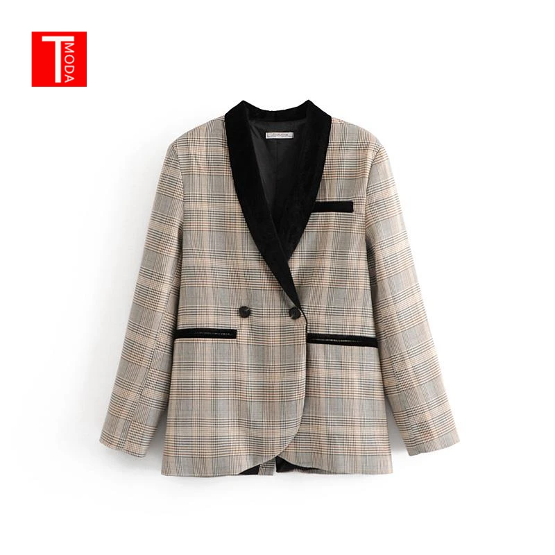 

Spring Autumn New Female Plaid Slim Blazer for Feminino Retro Loose Plaid Suit Jacket Straight Female Casual Plaid Jacket Suit