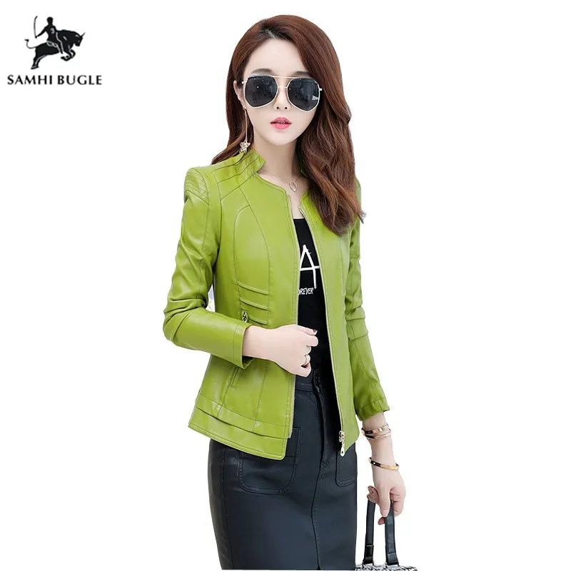 

New Design Autumn PU Leather Jacket Faux Soft Leather Coat Slim Black Zipper Motorcycle Green Jackets