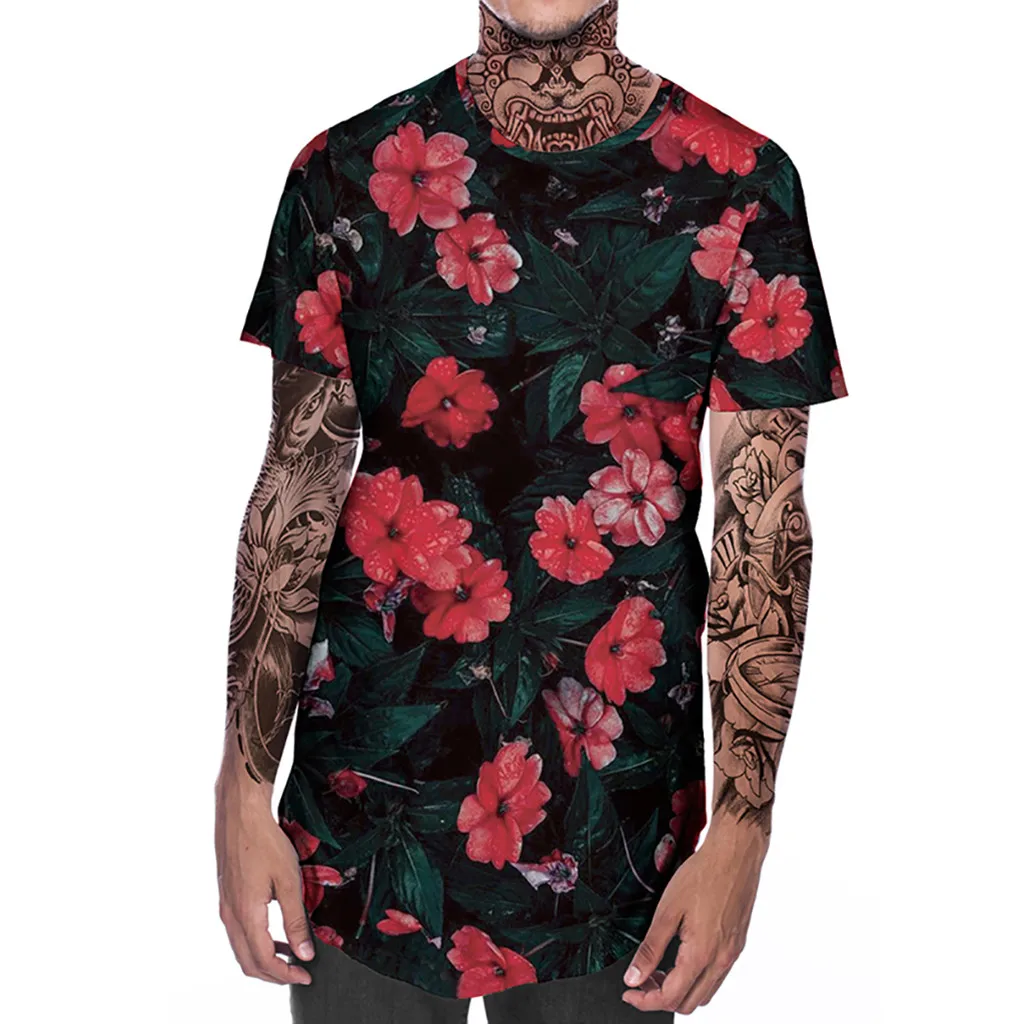 Flower Plus Size T-Shirts 2019 Summer Mens Clothing Round Neck Short Sleeve 3D Tee Top Fitness Tshirts Streetwear Male T-shirts