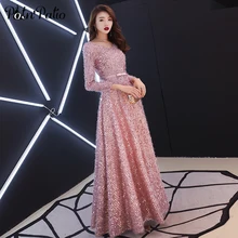 Элегантное Длинное Вечернее Платье с розовыми перьями, с длинным рукавом, с блестящими пайетками, на шнуровке, длина до пола, вечерние платья, Сексуальные Новые Вечерние платья