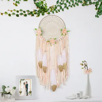 

Romantic Wedding Decoration Handmade Woven Rose Dream Catcher With Lace Wall Hanging Decoration Dreamcatcher #YL