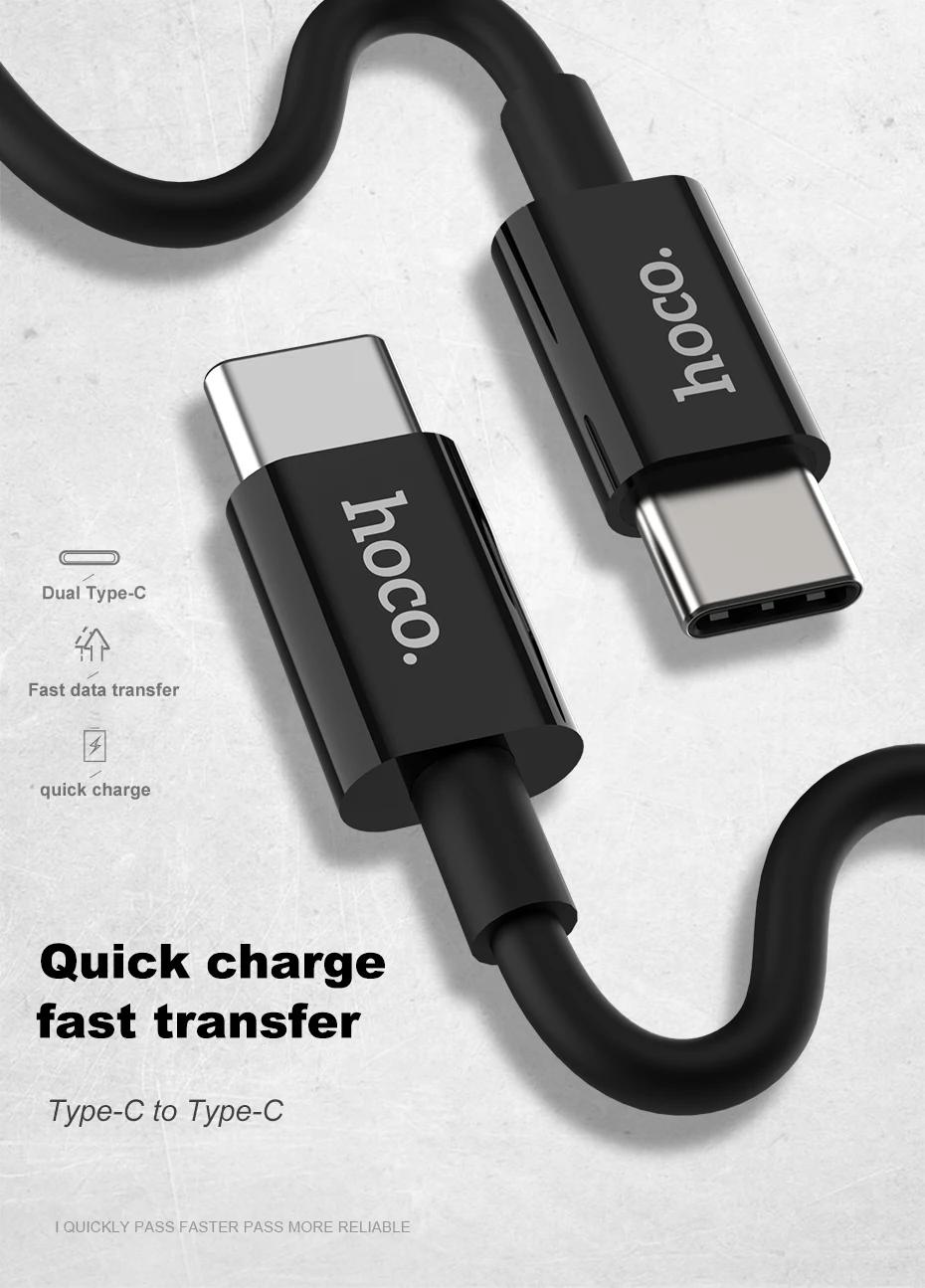 Hoco usb type C кабель 3A 45 Вт USB C к USB-C кабель для samsung Galaxy S9 S8 Note 9 PD Быстрая зарядка type C кабель для нового MacBook