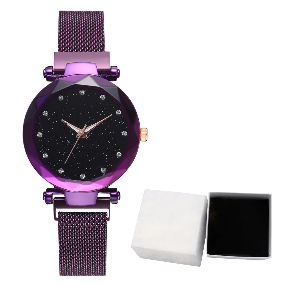 

Ladies Starry Sky Dial Quartz Mesh Belt Magnetic Buckle Watch With Box female Fashion stainless steel band montre femme clock