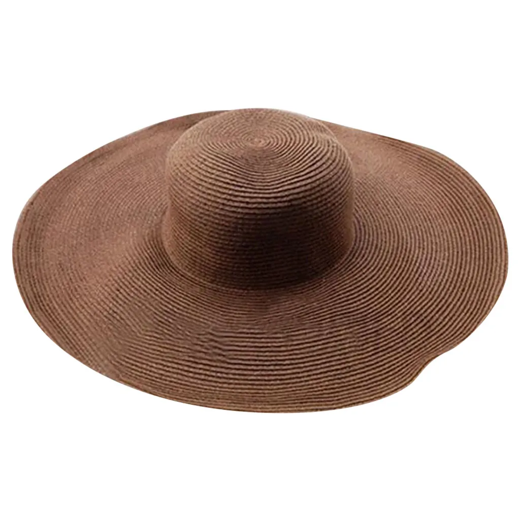 Womail женская шляпа летняя мода сплошной цвет большой край соломенная Солнцезащитная шляпа гибкие широкие поля шляпы пляжная кепка Кепка Солнцезащитная f25 - Цвет: CO